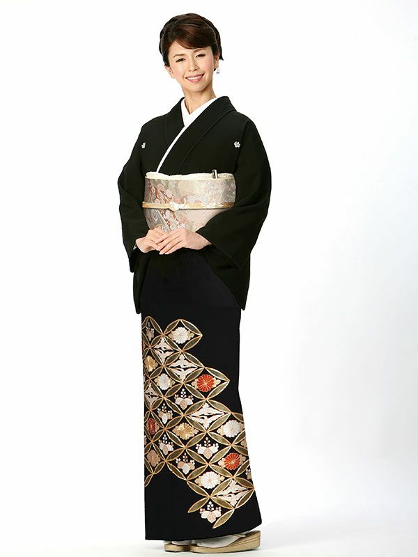 黒留袖、日本刺繍、金糸使い、絹 - 浴衣/水着