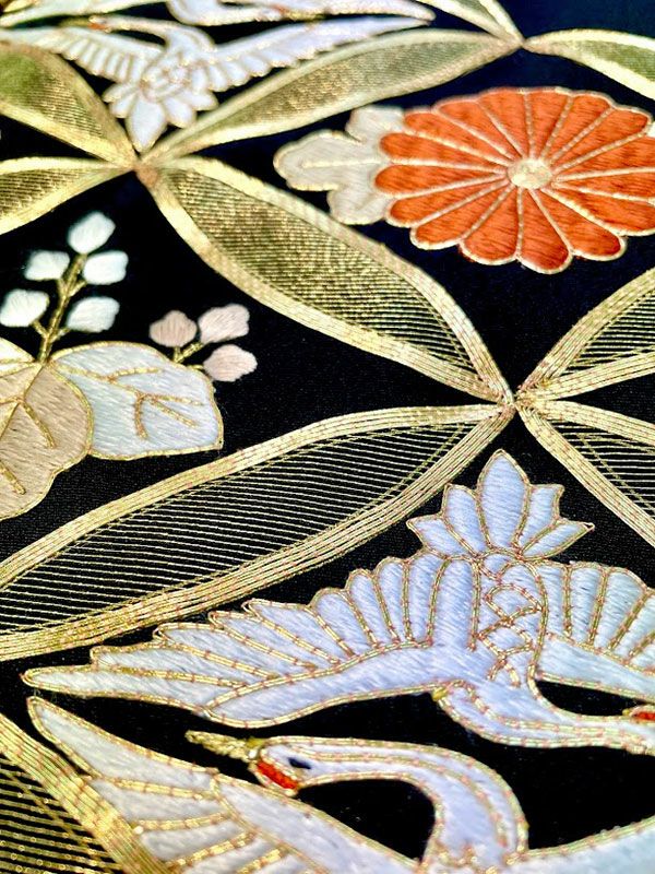 特選 色留袖 着物 中古 袷 紋付 一つ紋 刺繍 七宝 亀甲 宝物 松竹梅 地 